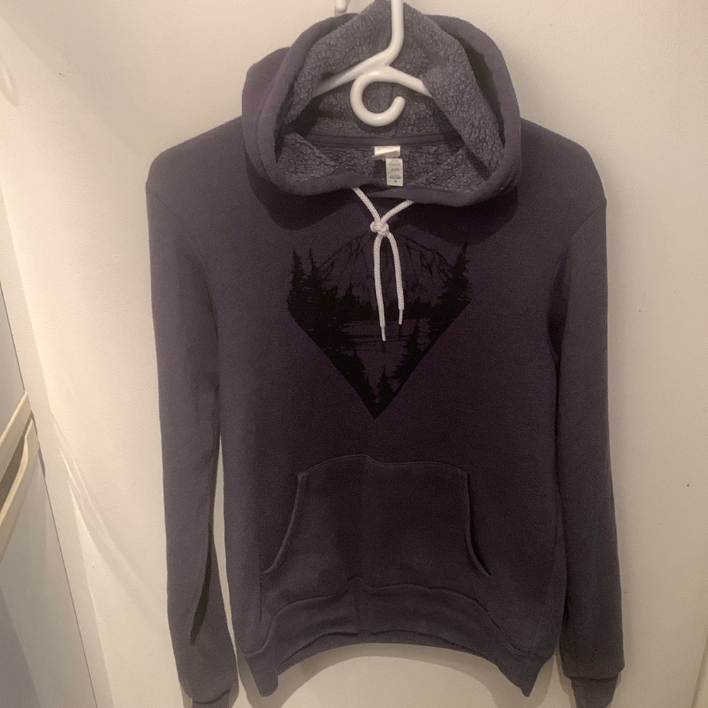 Gorgeous Locomotive Greyish Blue Hoodie Hand Printed in BC SZ XS 60/40 cotton bl
